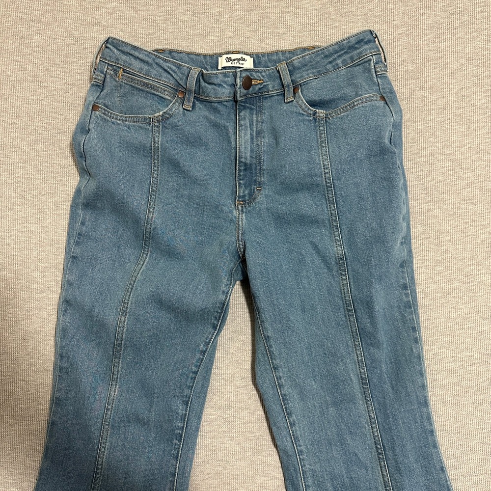 Wrangler Retro High Rise Trouser Flare Jeans Womens 30x30 Medium Wash Blue Denim - Picture 9 of 14